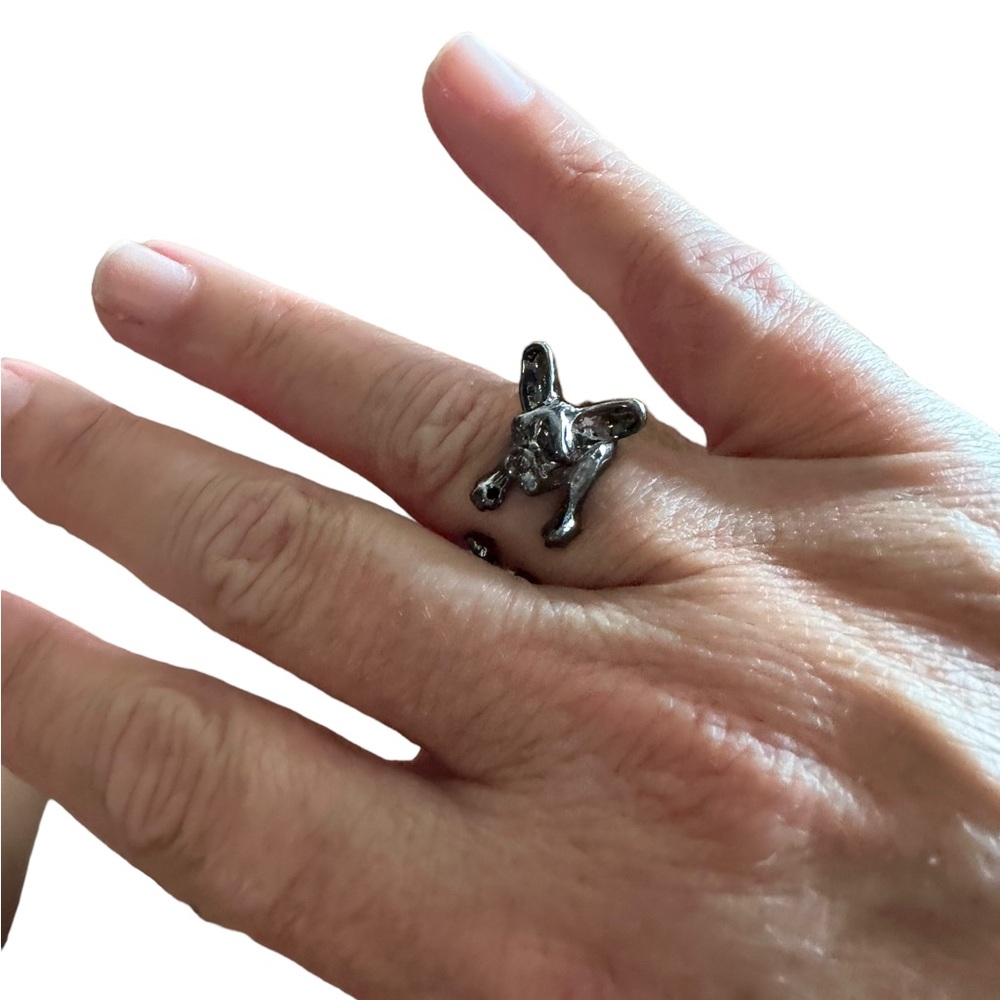 Gun Metal Gray Pug Dog Wrap Style Ring